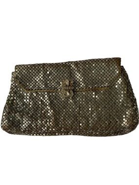 Vintage Whiting & Davis Gold Metal Mesh Clutch Bag Rhinestone Clasp